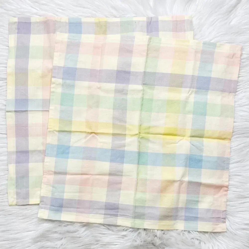 Easter Plaid Pastel Cloth Napkins Purple Blue Yellow One Size Set 2